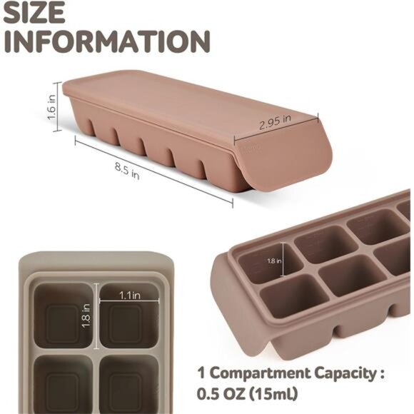 Silicone Ice Cube Tray 12 Section Airtight Baby Food Freezer Breastmilk Storage - Picture 2 of 7